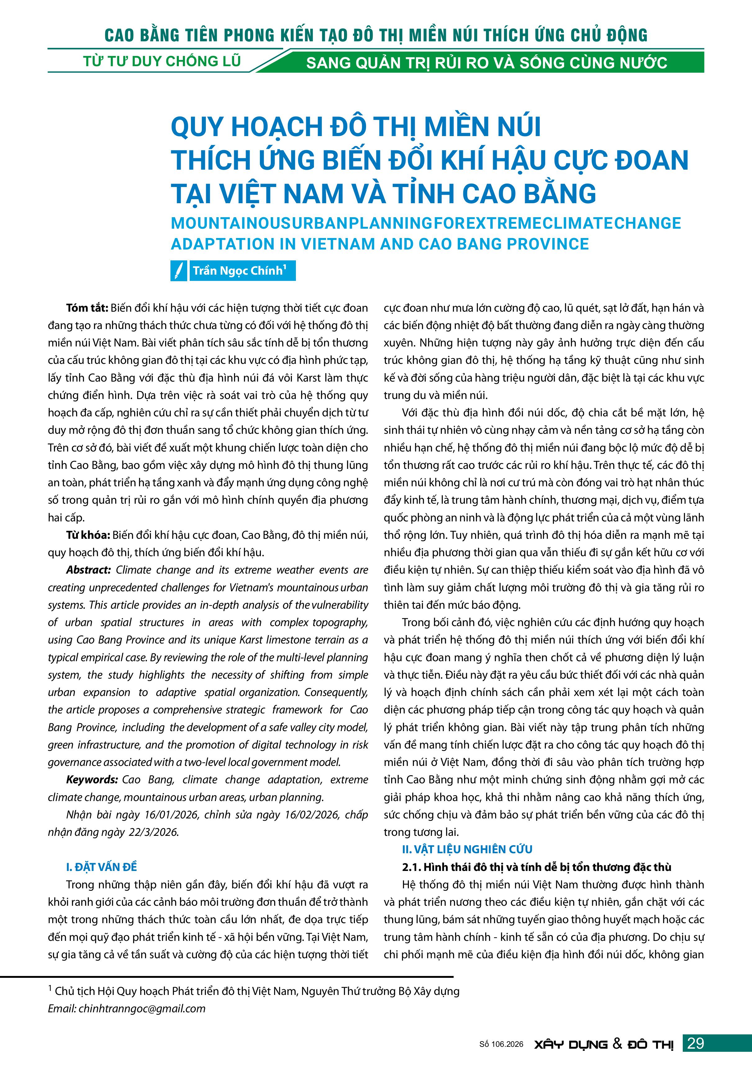 Quy hoạch đô thị miền núi thích ứng biến đổi khí hậu cực đoan tại Việt Nam và tỉnh Cao Bằng