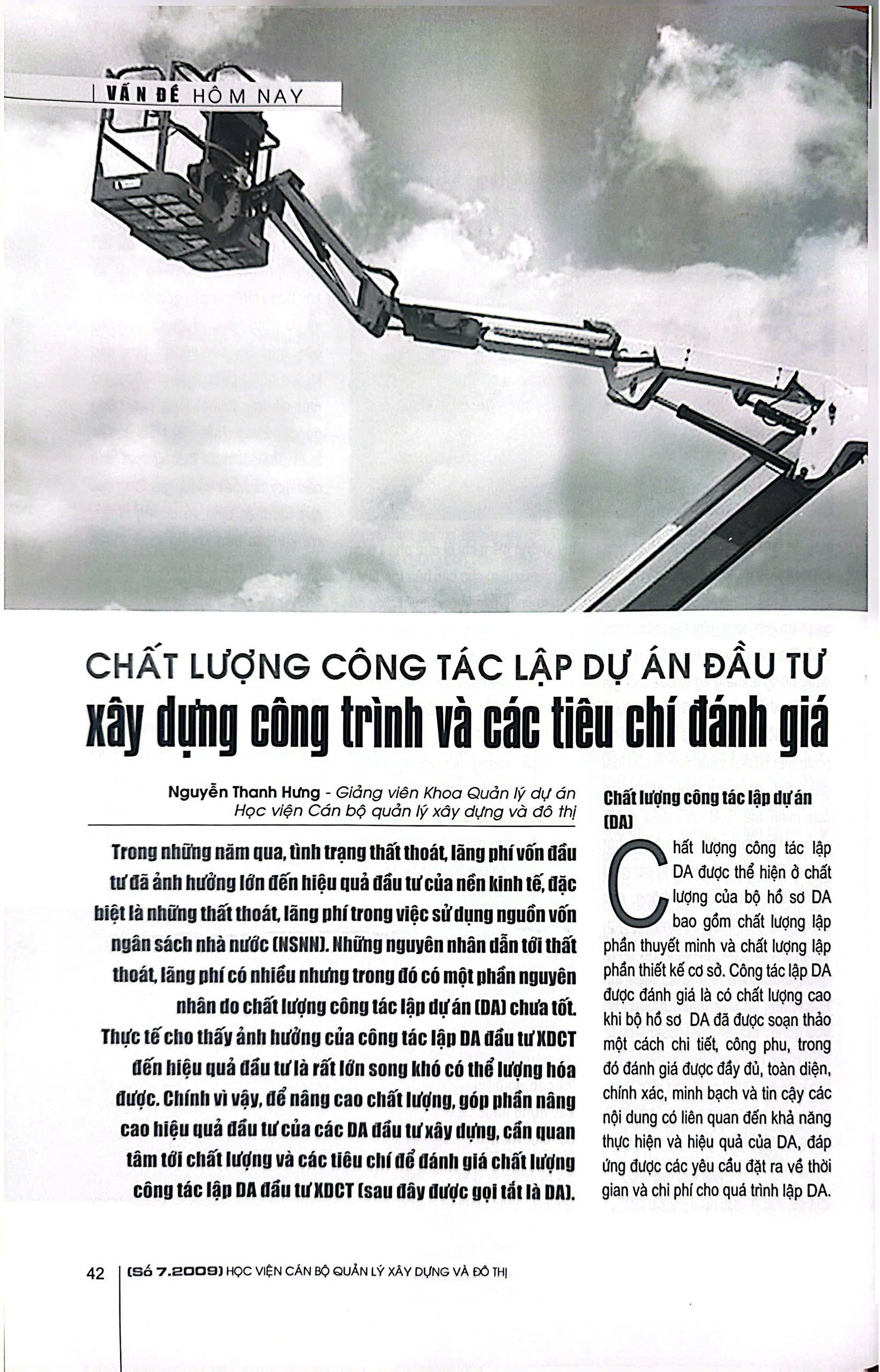 Chất lượng công tác lập dự án ĐTXDCT và các tiêu chí đánh giá