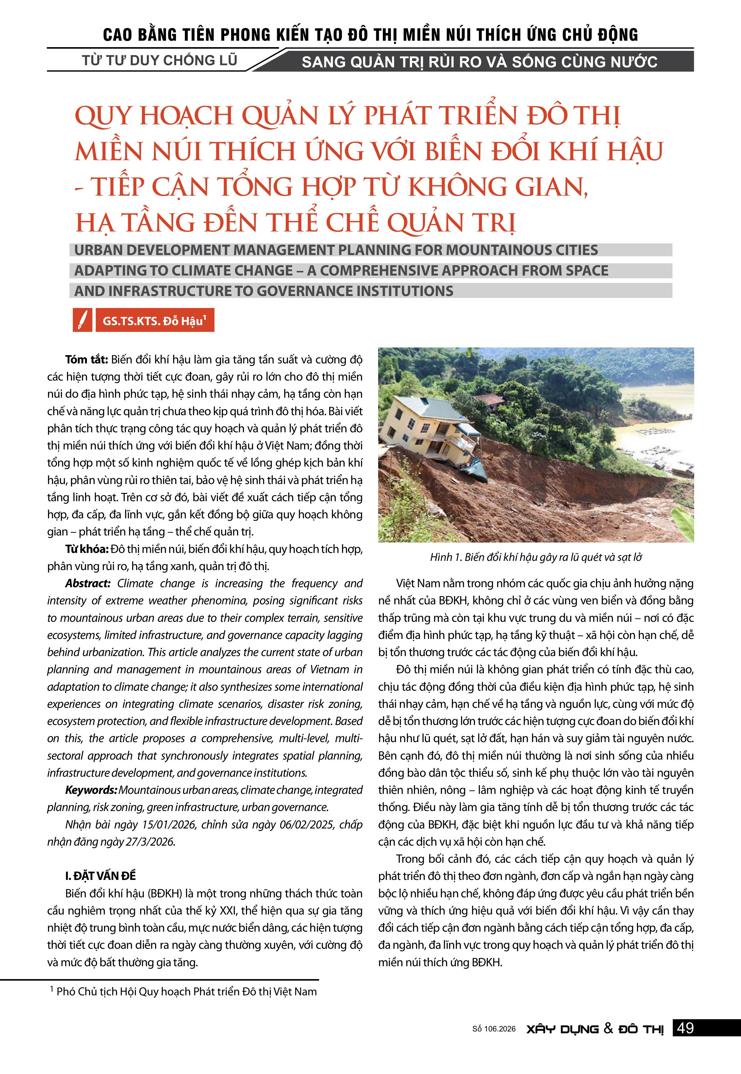 Quy hoạch quản lý phát triển đô thị miền núi thích ứng với biến đổi khí hậu – Tiếp cận tổng hợp từ không gian, hạ tầng đến thể chế quản trị