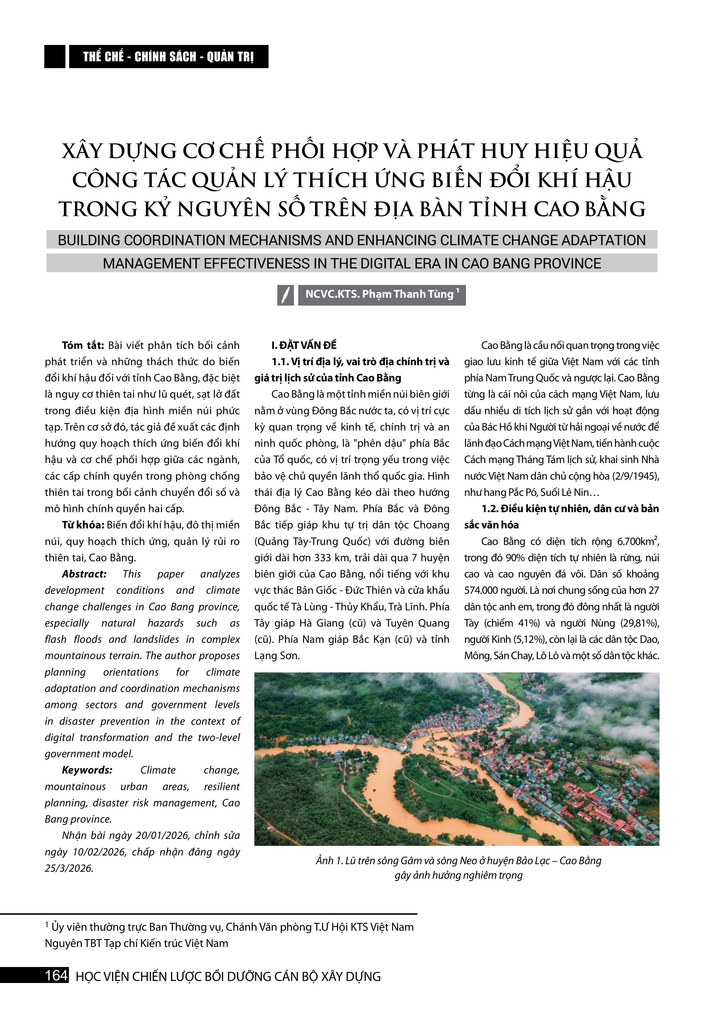 Xây dựng cơ chế phối hợp và phát huy hiệu quả công tác quản lý thích ứng biến đổi khí hậu trong kỷ nguyên số trên địa bàn tỉnh Cao Bằng