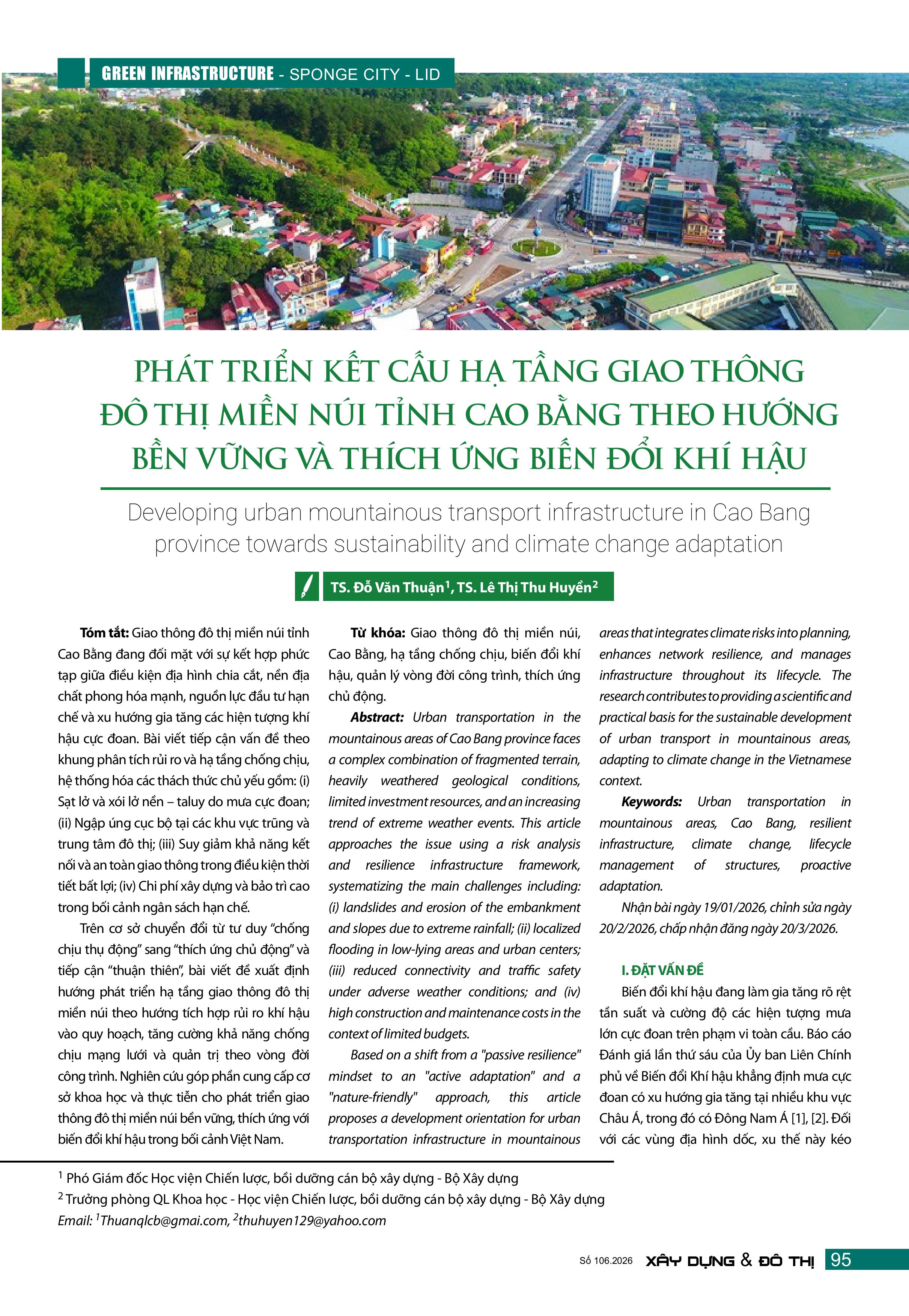 Phát triển kết cấu hạ tầng giao thông đô thị miền núi tỉnh Cao Bằng theo hướng bền vững và thích ứng biến đổi khí hậu