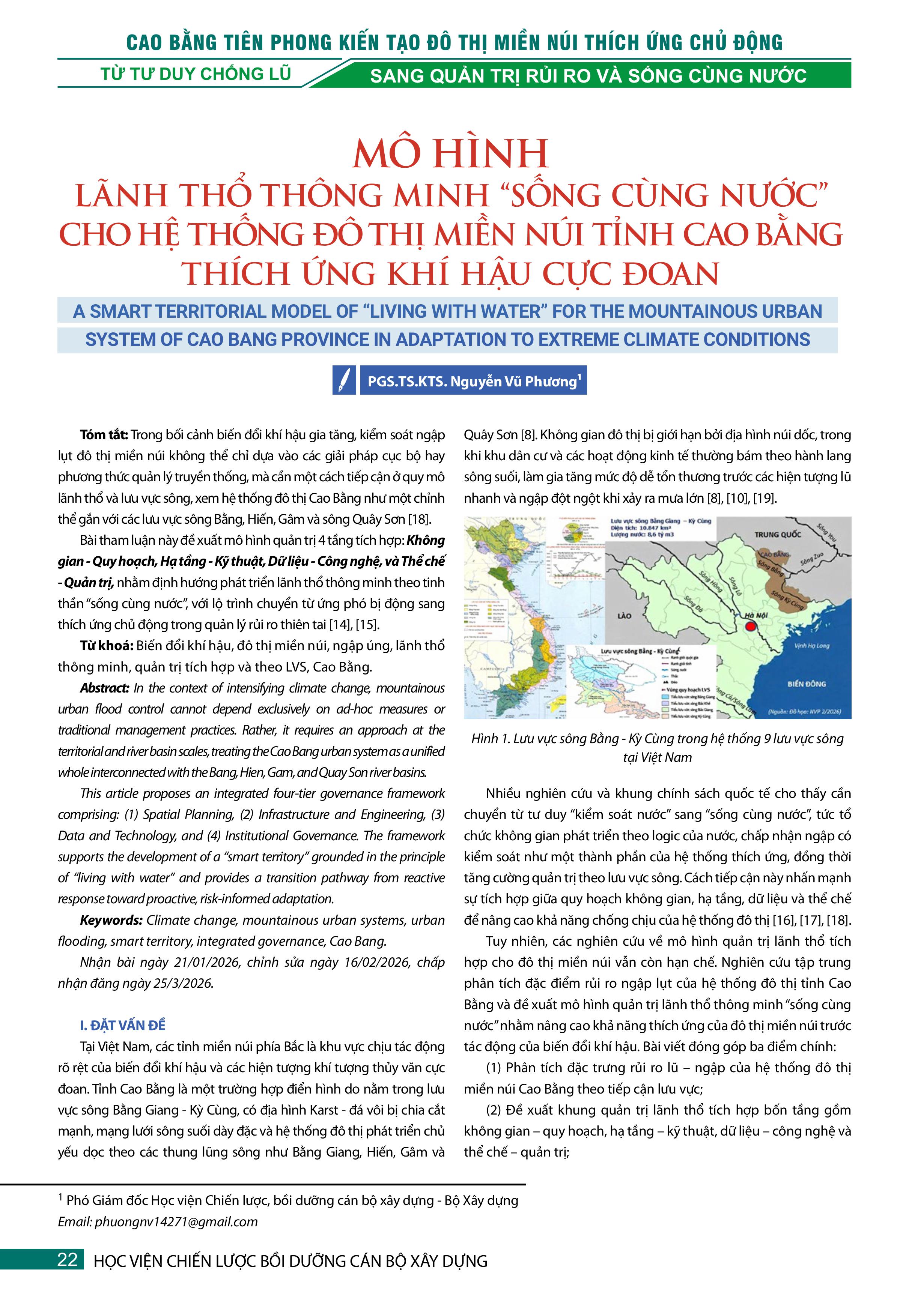 Mô hình lãnh thổ thông minh "Sống cùng nước" cho hệ thống đô thị miền núi tỉnh Cao Bằng thích ứng với khí hậu cực đoan