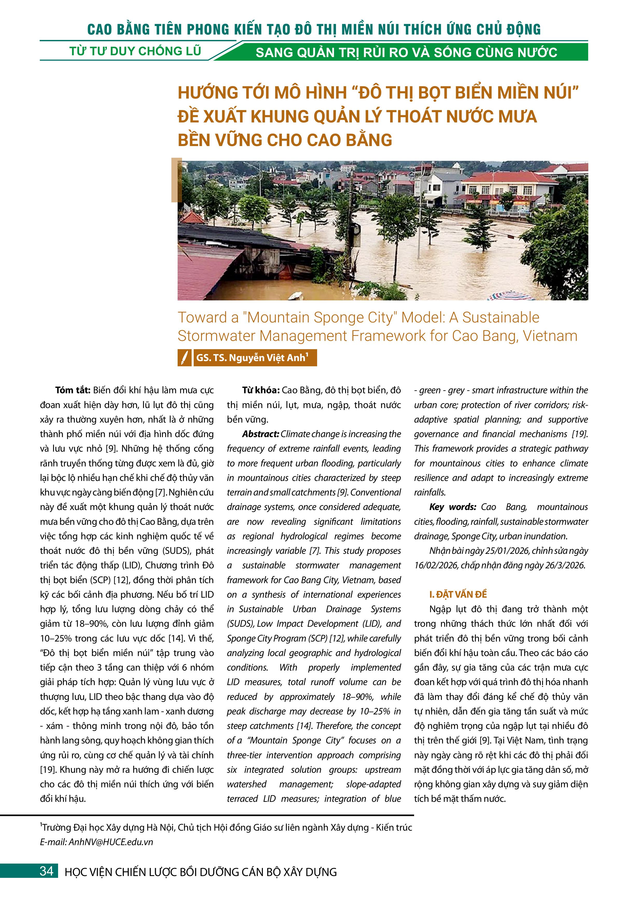 Hướng tới mô hình “Đô thị bọt biển miền núi”- Đề xuất khung quản lý thoát nước mưa bền vững cho Cao Bằng