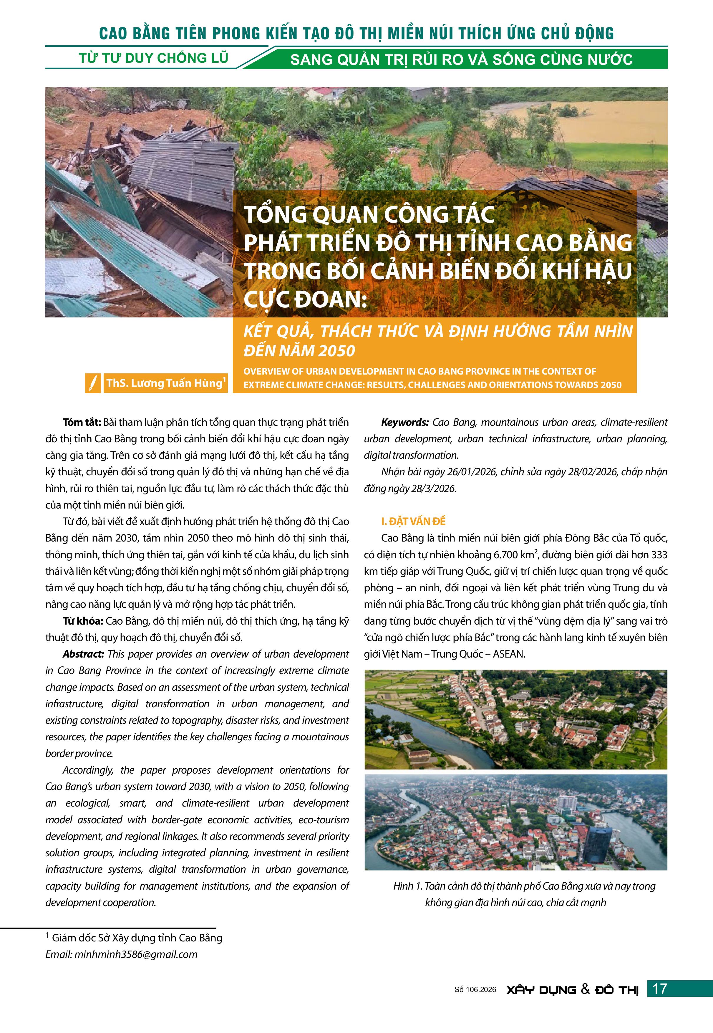Tổng quan công tác phát triển đô thị tỉnh Cao Bằng trong bối cảnh biến đổi khí hậu cực đoan: Kết quả, thách thức và định hướng tầm nhìn đến năm 2050
